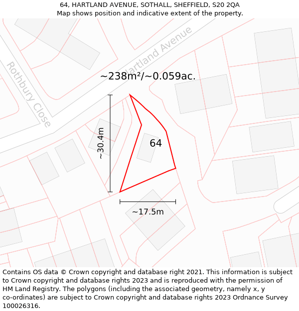 64, HARTLAND AVENUE, SOTHALL, SHEFFIELD, S20 2QA: Plot and title map