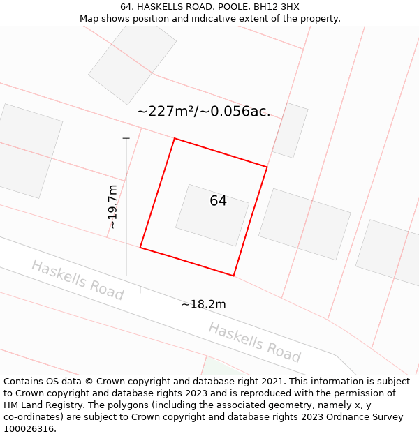 64, HASKELLS ROAD, POOLE, BH12 3HX: Plot and title map