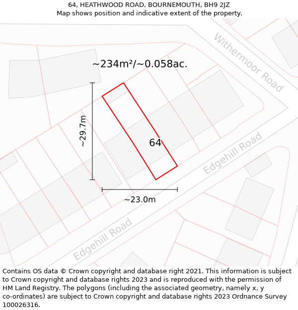 64, HEATHWOOD ROAD, BOURNEMOUTH, BH9 2JZ: Plot and title map