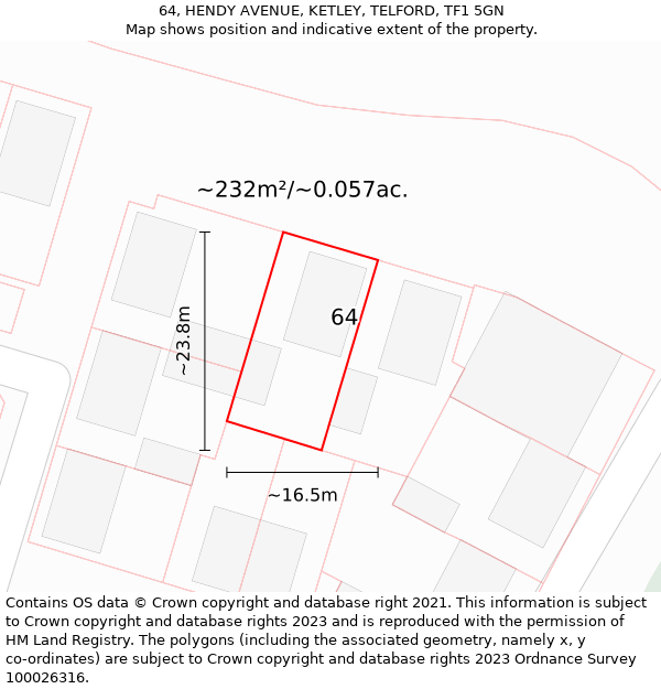 64, HENDY AVENUE, KETLEY, TELFORD, TF1 5GN: Plot and title map