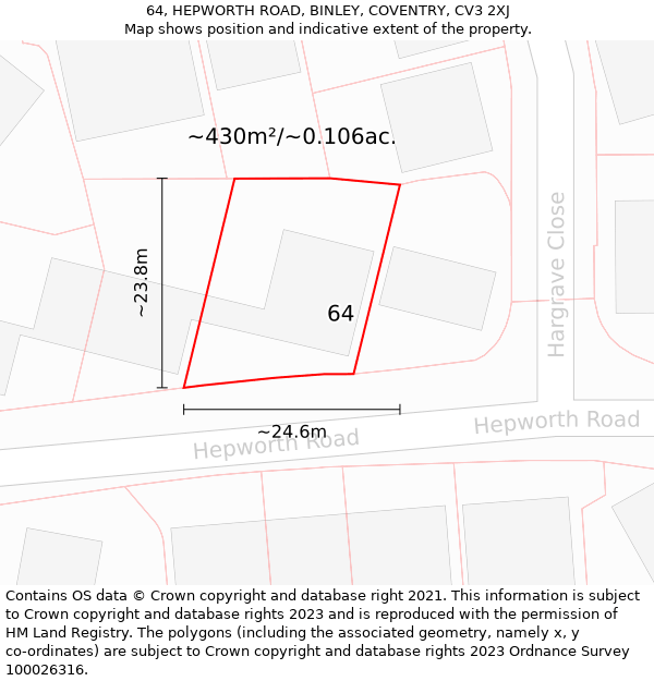 64, HEPWORTH ROAD, BINLEY, COVENTRY, CV3 2XJ: Plot and title map