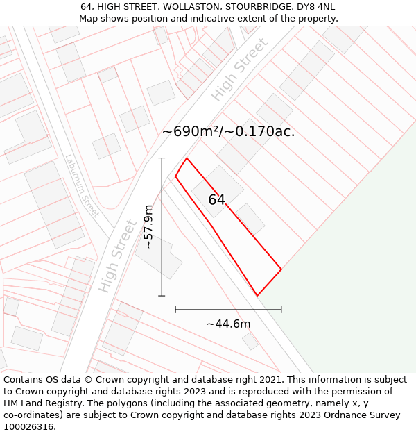 64, HIGH STREET, WOLLASTON, STOURBRIDGE, DY8 4NL: Plot and title map