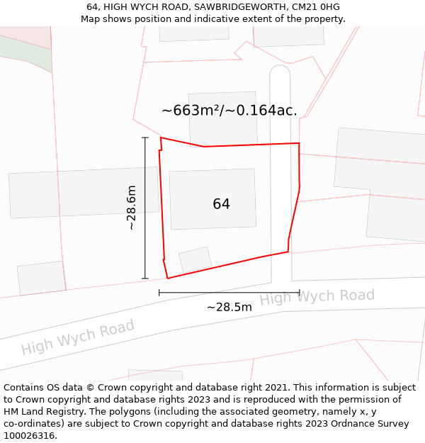 64, HIGH WYCH ROAD, SAWBRIDGEWORTH, CM21 0HG: Plot and title map