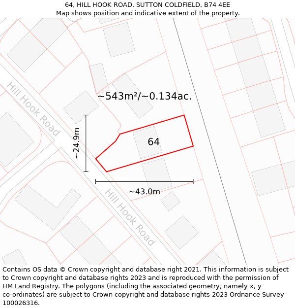 64, HILL HOOK ROAD, SUTTON COLDFIELD, B74 4EE: Plot and title map