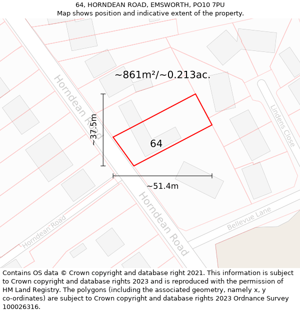 64, HORNDEAN ROAD, EMSWORTH, PO10 7PU: Plot and title map