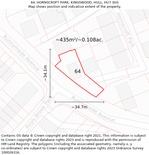 64, HORNSCROFT PARK, KINGSWOOD, HULL, HU7 3GS: Plot and title map