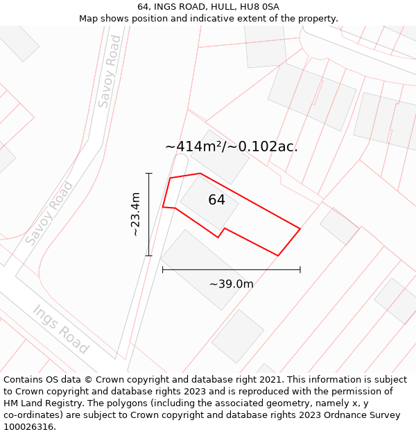 64, INGS ROAD, HULL, HU8 0SA: Plot and title map