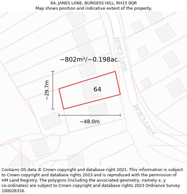 64, JANES LANE, BURGESS HILL, RH15 0QR: Plot and title map