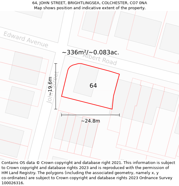 64, JOHN STREET, BRIGHTLINGSEA, COLCHESTER, CO7 0NA: Plot and title map