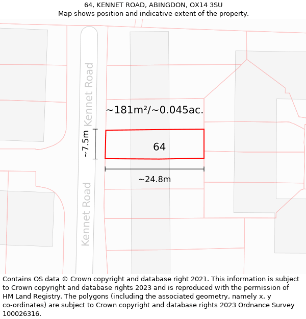 64, KENNET ROAD, ABINGDON, OX14 3SU: Plot and title map