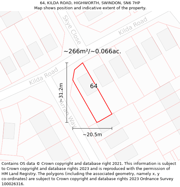 64, KILDA ROAD, HIGHWORTH, SWINDON, SN6 7HP: Plot and title map