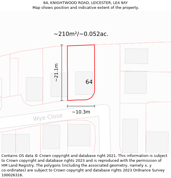 64, KNIGHTWOOD ROAD, LEICESTER, LE4 9AY: Plot and title map