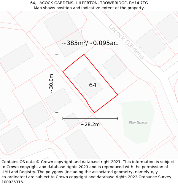 64, LACOCK GARDENS, HILPERTON, TROWBRIDGE, BA14 7TG: Plot and title map