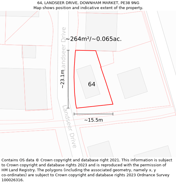 64, LANDSEER DRIVE, DOWNHAM MARKET, PE38 9NG: Plot and title map