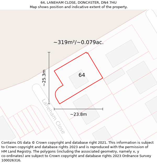 64, LANEHAM CLOSE, DONCASTER, DN4 7HU: Plot and title map