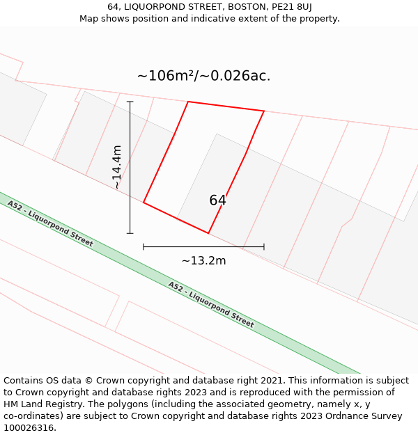 64, LIQUORPOND STREET, BOSTON, PE21 8UJ: Plot and title map