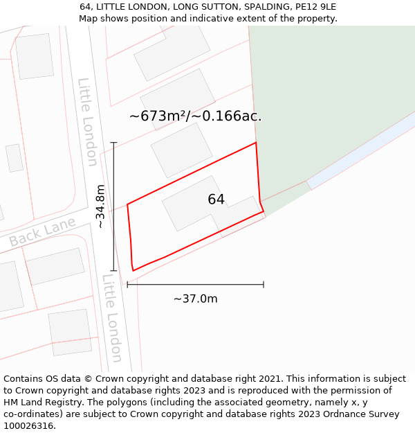 64, LITTLE LONDON, LONG SUTTON, SPALDING, PE12 9LE: Plot and title map