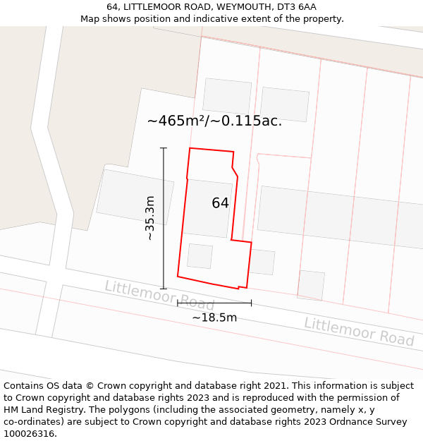 64, LITTLEMOOR ROAD, WEYMOUTH, DT3 6AA: Plot and title map