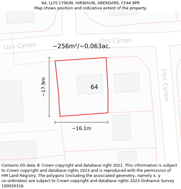 64, LLYS CYNON, HIRWAUN, ABERDARE, CF44 9PR: Plot and title map