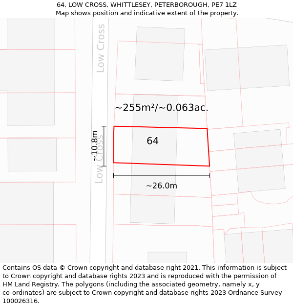 64, LOW CROSS, WHITTLESEY, PETERBOROUGH, PE7 1LZ: Plot and title map