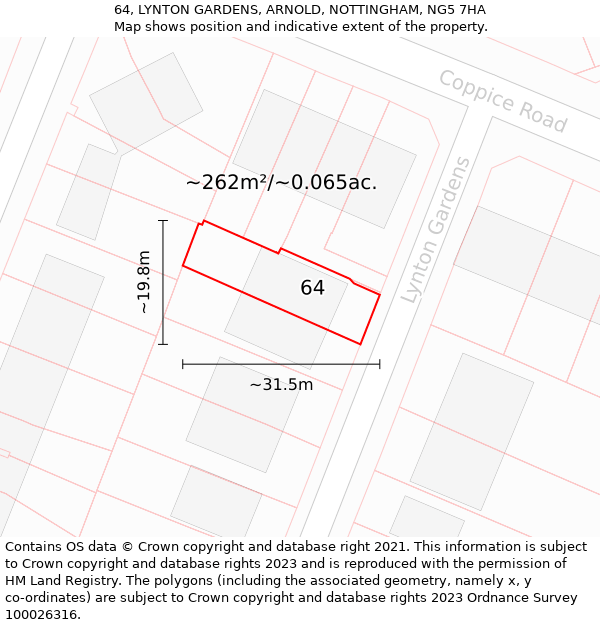 64, LYNTON GARDENS, ARNOLD, NOTTINGHAM, NG5 7HA: Plot and title map