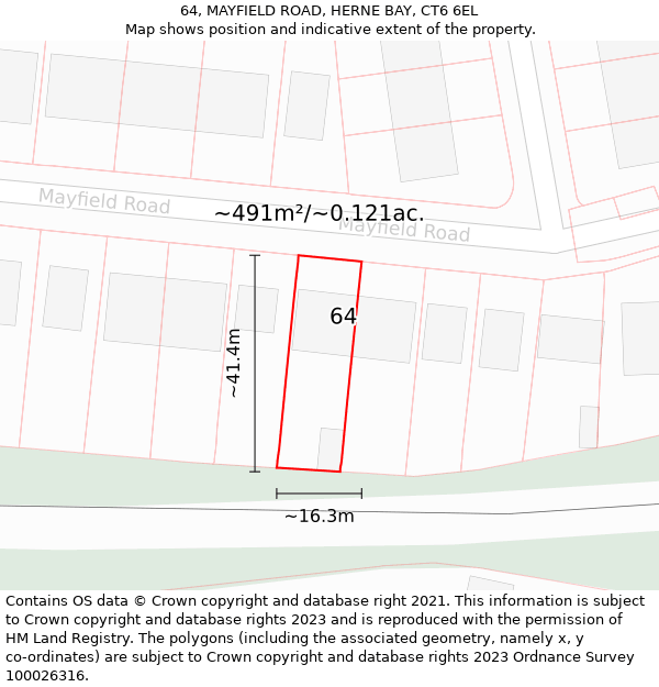 64, MAYFIELD ROAD, HERNE BAY, CT6 6EL: Plot and title map