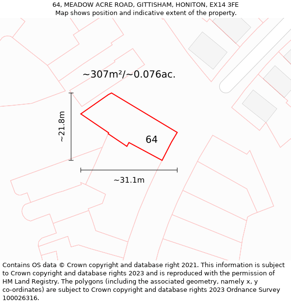 64, MEADOW ACRE ROAD, GITTISHAM, HONITON, EX14 3FE: Plot and title map