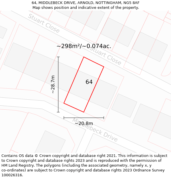 64, MIDDLEBECK DRIVE, ARNOLD, NOTTINGHAM, NG5 8AF: Plot and title map