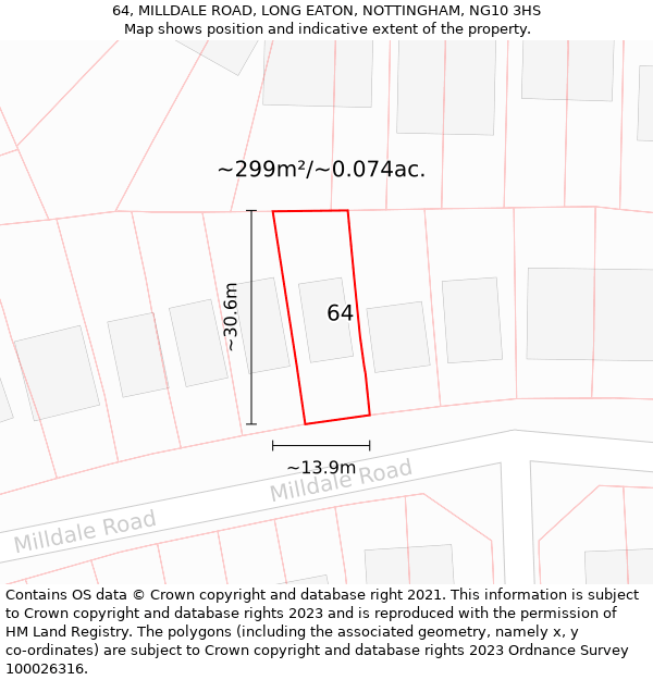 64, MILLDALE ROAD, LONG EATON, NOTTINGHAM, NG10 3HS: Plot and title map