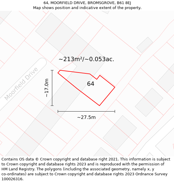 64, MOORFIELD DRIVE, BROMSGROVE, B61 8EJ: Plot and title map