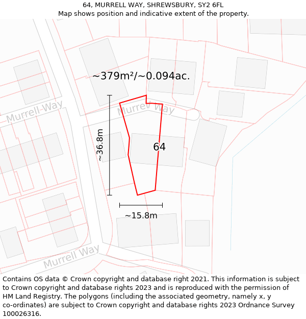 64, MURRELL WAY, SHREWSBURY, SY2 6FL: Plot and title map