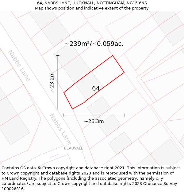 64, NABBS LANE, HUCKNALL, NOTTINGHAM, NG15 6NS: Plot and title map