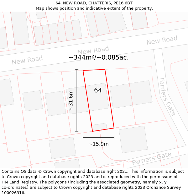 64, NEW ROAD, CHATTERIS, PE16 6BT: Plot and title map