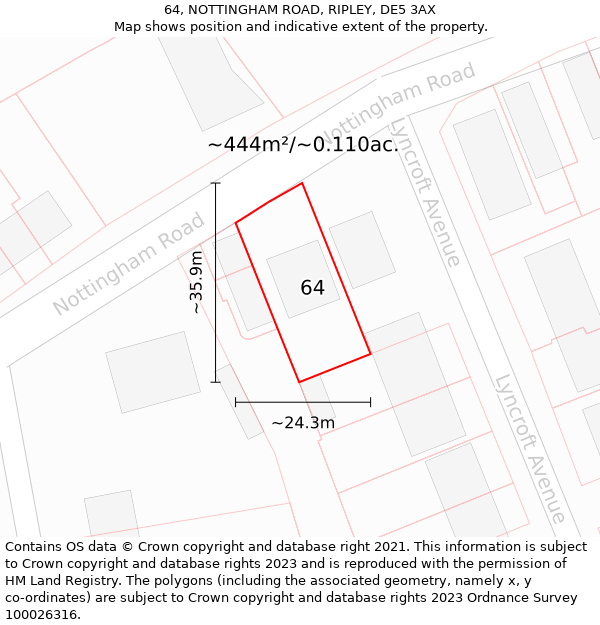 64, NOTTINGHAM ROAD, RIPLEY, DE5 3AX: Plot and title map