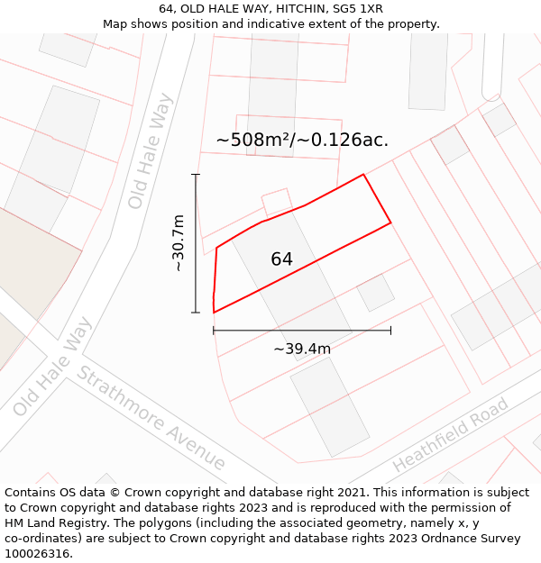 64, OLD HALE WAY, HITCHIN, SG5 1XR: Plot and title map