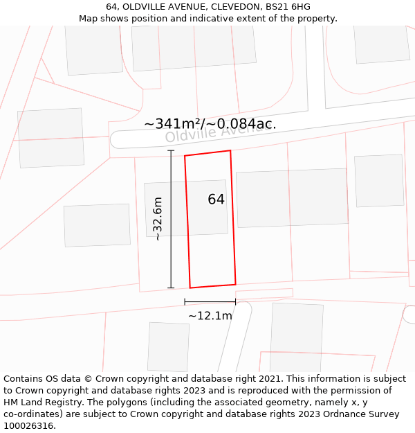 64, OLDVILLE AVENUE, CLEVEDON, BS21 6HG: Plot and title map