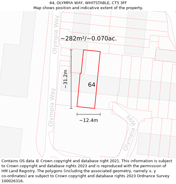 64, OLYMPIA WAY, WHITSTABLE, CT5 3FF: Plot and title map