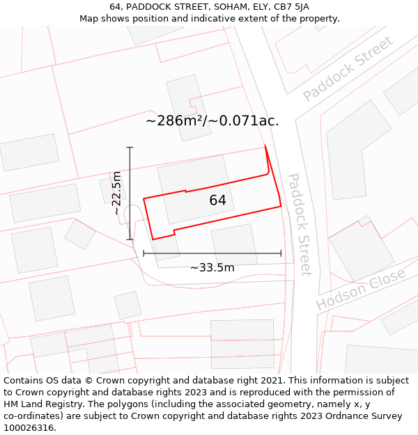 64, PADDOCK STREET, SOHAM, ELY, CB7 5JA: Plot and title map