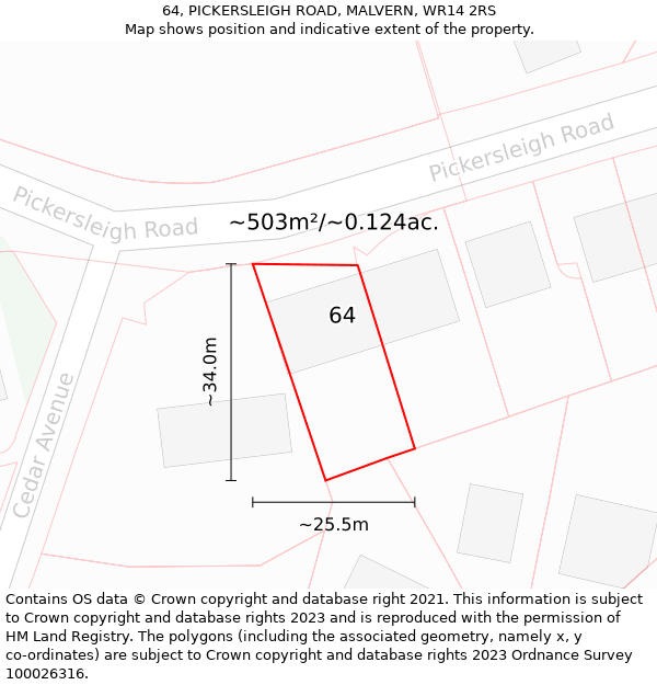 64, PICKERSLEIGH ROAD, MALVERN, WR14 2RS: Plot and title map