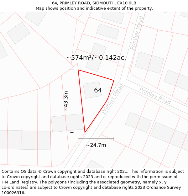 64, PRIMLEY ROAD, SIDMOUTH, EX10 9LB: Plot and title map