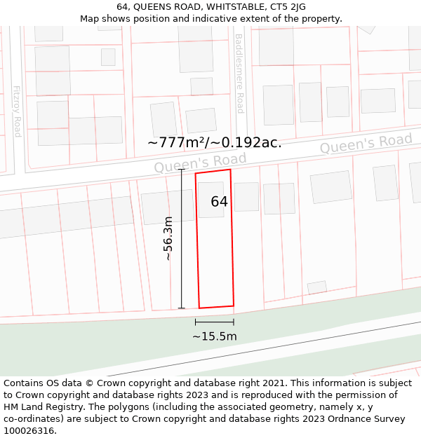 64, QUEENS ROAD, WHITSTABLE, CT5 2JG: Plot and title map