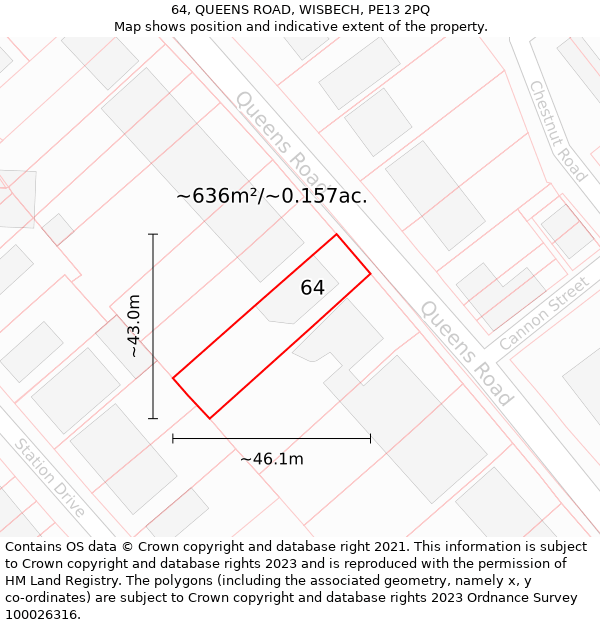 64, QUEENS ROAD, WISBECH, PE13 2PQ: Plot and title map