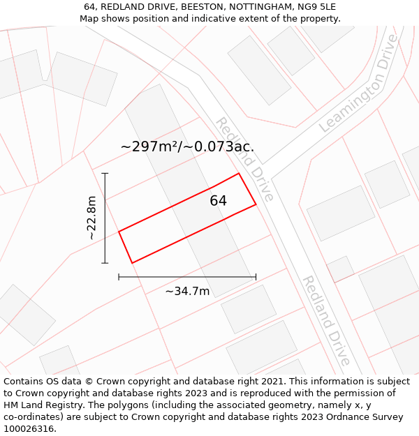 64, REDLAND DRIVE, BEESTON, NOTTINGHAM, NG9 5LE: Plot and title map