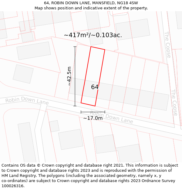 64, ROBIN DOWN LANE, MANSFIELD, NG18 4SW: Plot and title map