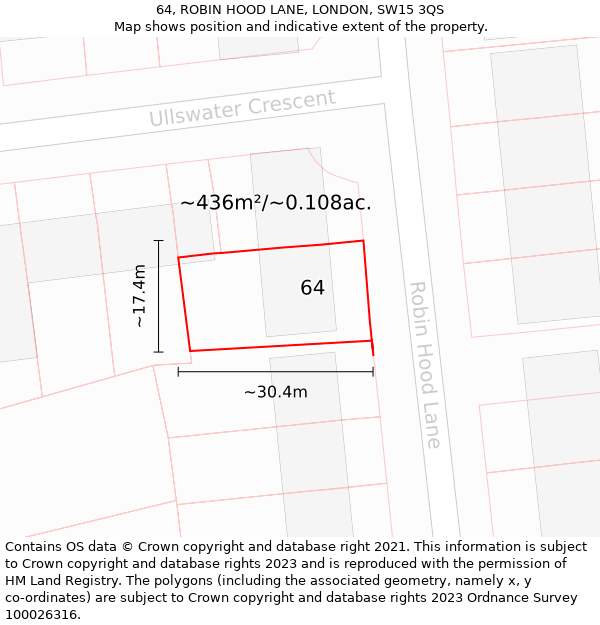 64, ROBIN HOOD LANE, LONDON, SW15 3QS: Plot and title map