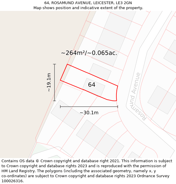 64, ROSAMUND AVENUE, LEICESTER, LE3 2GN: Plot and title map
