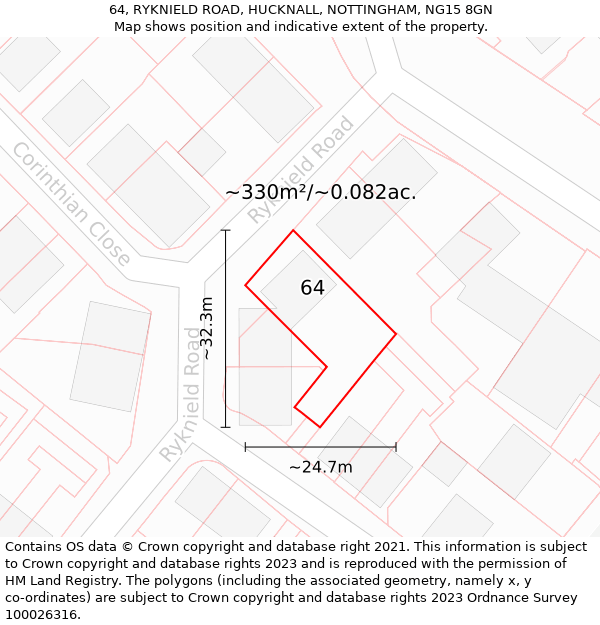 64, RYKNIELD ROAD, HUCKNALL, NOTTINGHAM, NG15 8GN: Plot and title map