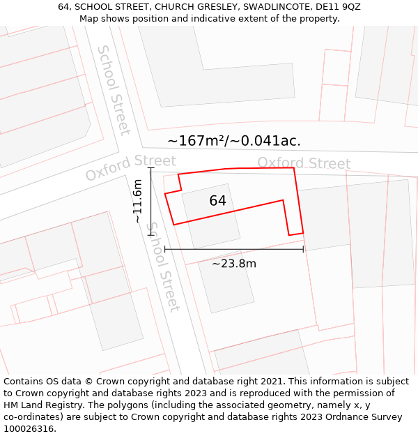 64, SCHOOL STREET, CHURCH GRESLEY, SWADLINCOTE, DE11 9QZ: Plot and title map