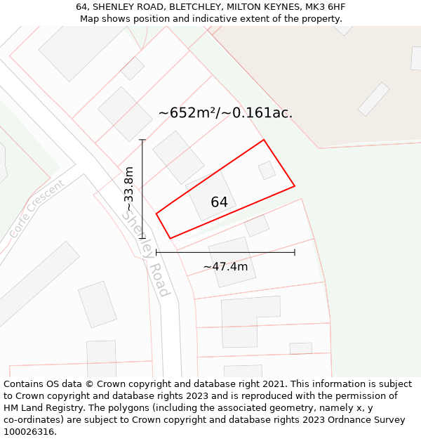 64, SHENLEY ROAD, BLETCHLEY, MILTON KEYNES, MK3 6HF: Plot and title map