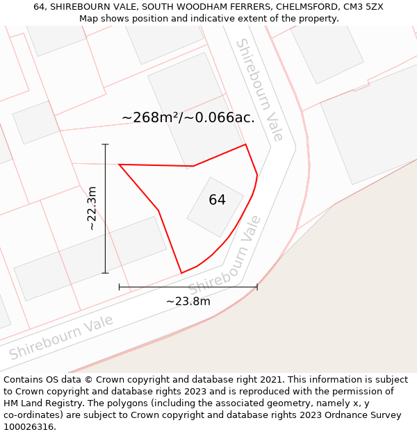 64, SHIREBOURN VALE, SOUTH WOODHAM FERRERS, CHELMSFORD, CM3 5ZX: Plot and title map